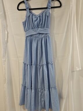 Rare Editions Soft Blue Tiered Maxi Dress with Tie Straps